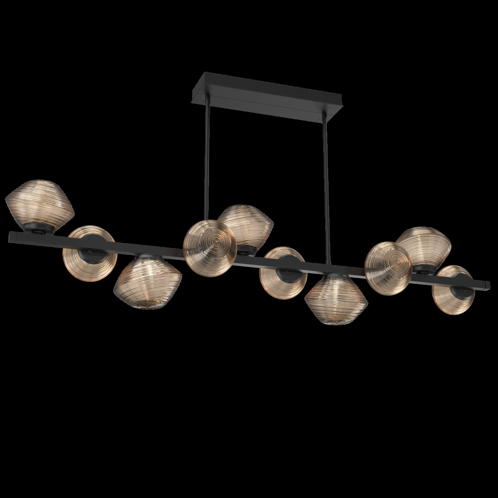 Mesa 10pc Twisted Branch-Matte Black-Bronze Blown Glass-Threaded Rod Suspension-LED 3000K