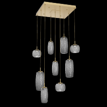 Hammerton CHB0091-09-GB-S-C01-L1 - Vessel 9pc Square Multi-Pendant-Gilded Brass-Smoke Blown Glass-Cloth Braided Cord-LED 2700K