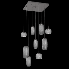 Hammerton CHB0091-09-GP-S-C01-L1 - Vessel 9pc Square Multi-Pendant-Graphite-Smoke Blown Glass-Cloth Braided Cord-LED 2700K