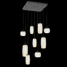 Hammerton CHB0091-09-MB-A-C01-L1 - Vessel 9pc Square Multi-Pendant-Matte Black-Amber Blown Glass-Cloth Braided Cord-LED 2700K