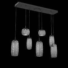 Hammerton PLB0091-07-MB-S-C01-L1 - Vessel 7pc Linear Multi-Pendant-Matte Black-Smoke Blown Glass-Cloth Braided Cord-LED 2700K