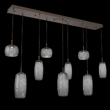 Hammerton PLB0091-09-FB-S-C01-L1 - Vessel 9pc Linear Multi-Pendant-Flat Bronze-Smoke Blown Glass-Cloth Braided Cord-LED 2700K