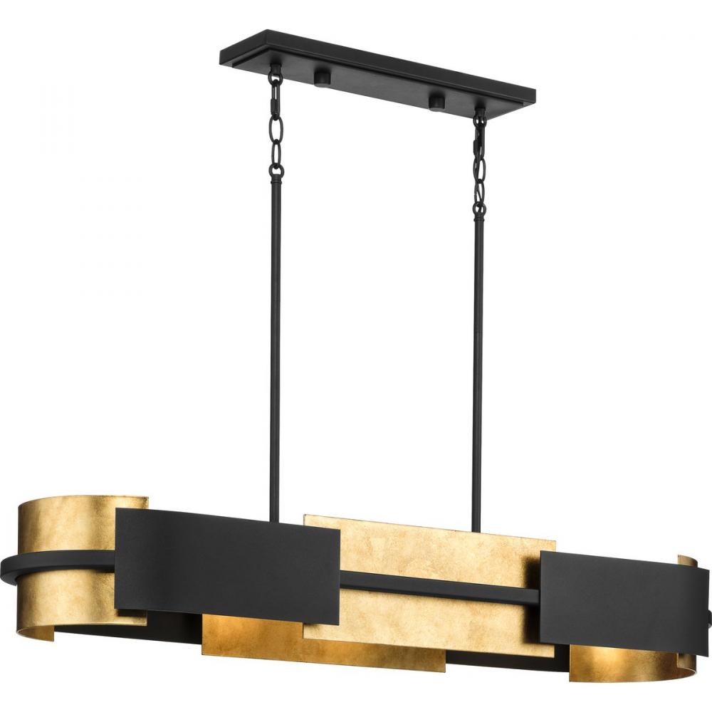 Lowery Collection Four-Light Textured Black Industrial Luxe Linear Chandelier with Distressed Gold L