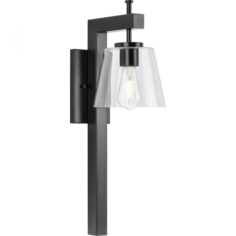 Saffert Collection One-Light New Traditional Matte Black Clear Glass Wall Light