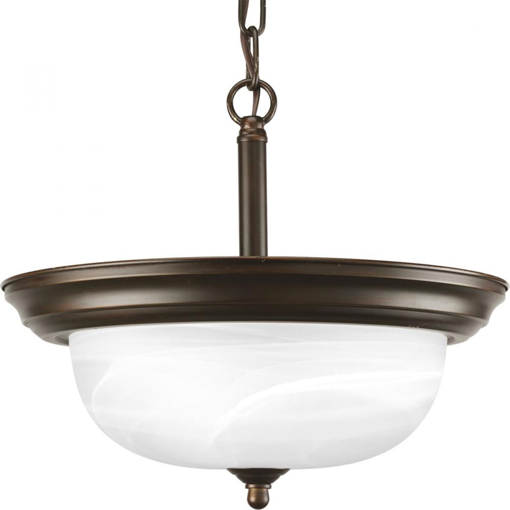 Two-Light Dome Glass 13-1/4" Semi Flush Convertible