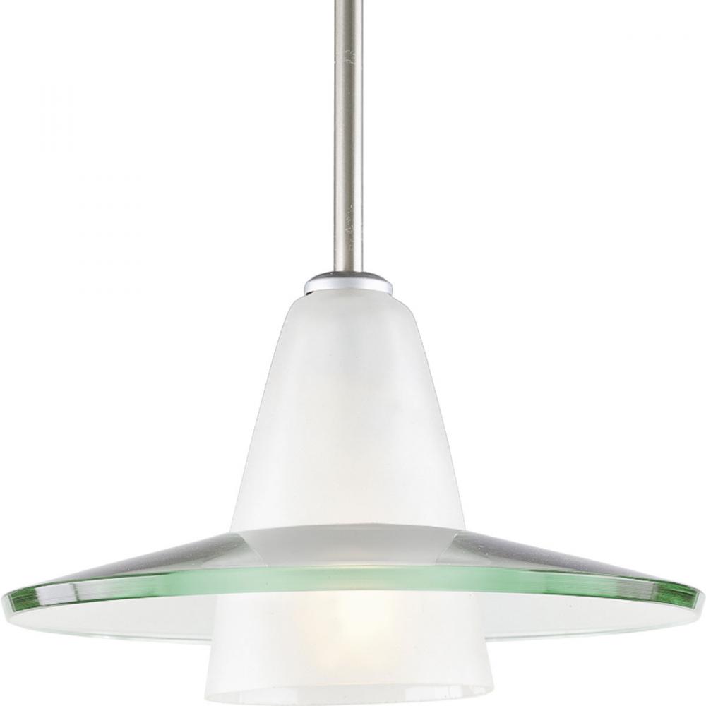 Modern Pendant One-Light Brushed Nickel Clear and Etched Glass Mini-Pendant Light