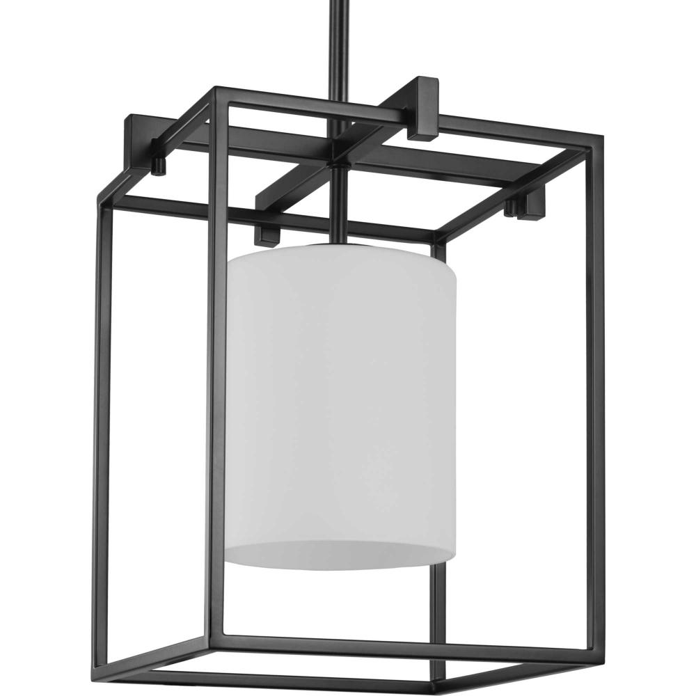 Chadwick Collection One-Light Matte Black Etched Opal Glass Modern Pendant Light