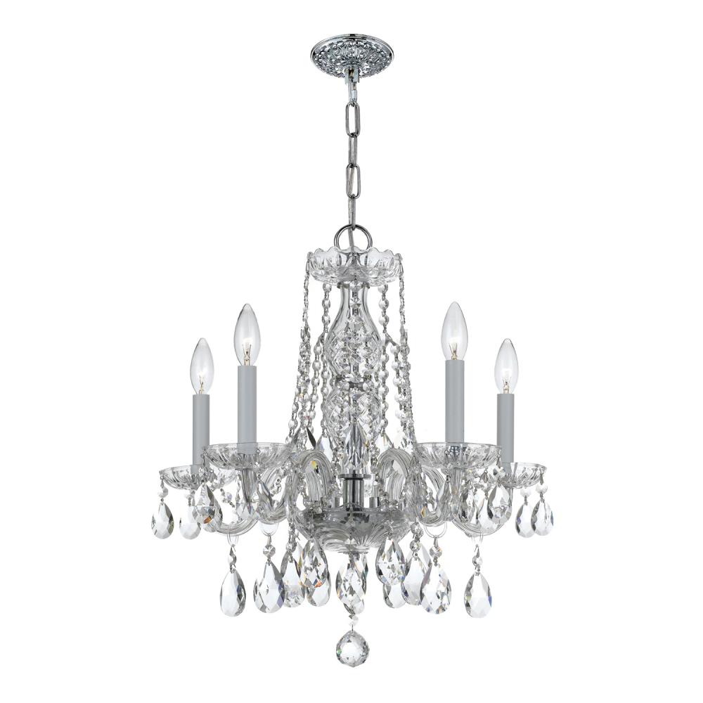 Traditional Crystal 5 Light Swarovski Strass Crystal Polished Chrome Chandelier