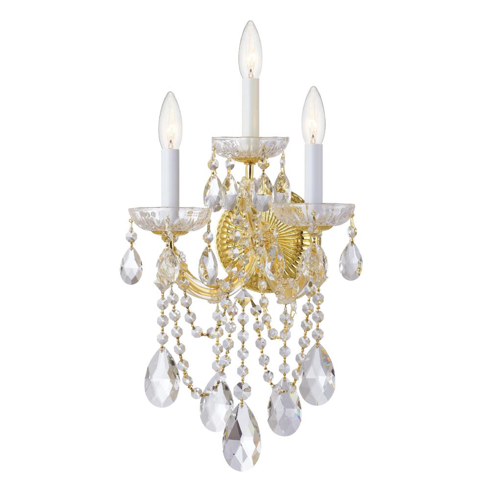 Maria Theresa 3 Light Swarovski Strass Crystal Gold Sconce