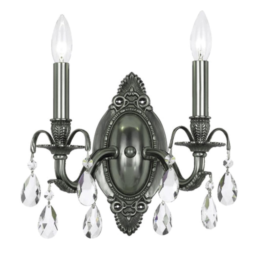 Dawson 2 Light Hand Cut Crystal Pewter Sconce