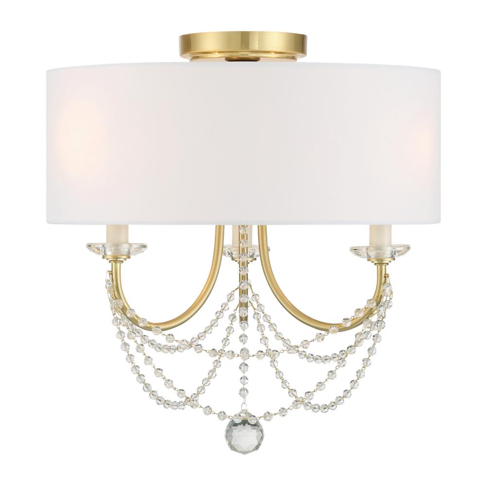 Delilah 3 Light Aged Brass Semi Flush Mount