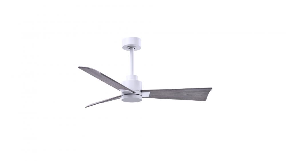 Alessandra 3-blade transitional ceiling fan in matte white finish with barnwood blades. Optimized