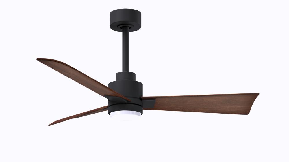 Alessandra 3-blade transitional ceiling fan in matte black finish with walnut blades. Optimized fo