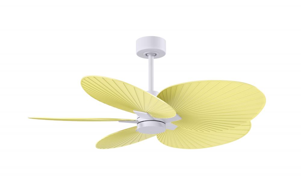 Alessandra Tropical 5-blade ceiling fan in Matte White and Light Yellow blades.