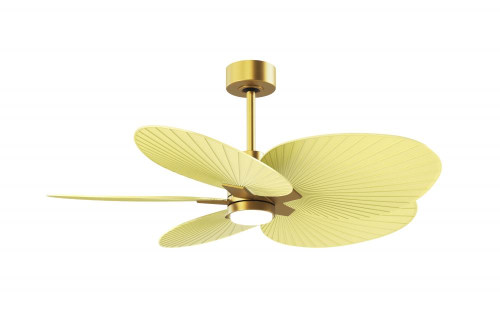 Alessandra Tropical 5-blade ceiling fan in Brushed Brass and Light Yellow blades.