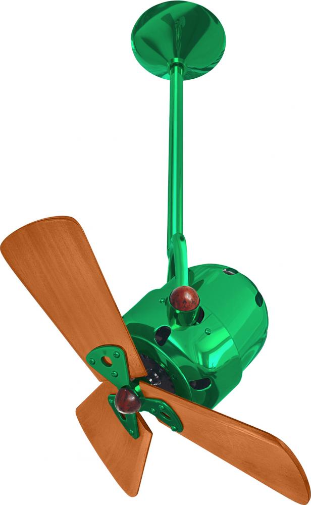 Bianca Direcional ceiling fan in Esmerelda (Green) finish with solid sustainable mahogany wood bla