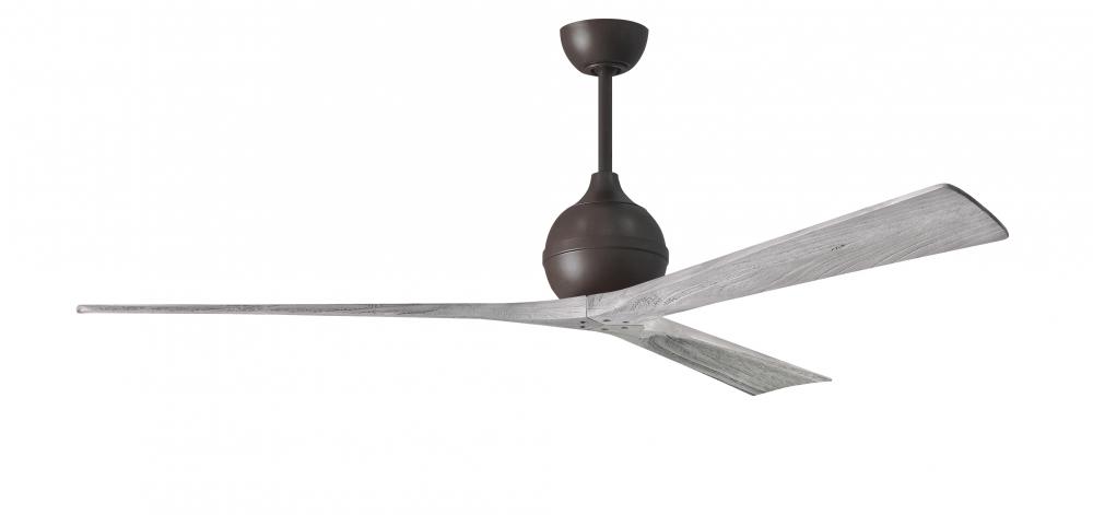 Irene-3 three-blade paddle fan in Textured Bronze finish with 72” solid barn wood tone blades.