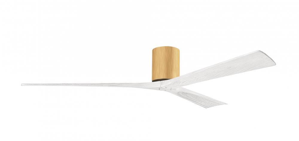 Irene-3H three-blade flush mount paddle fan in Light Maple finish with 72” Matte White tone blad