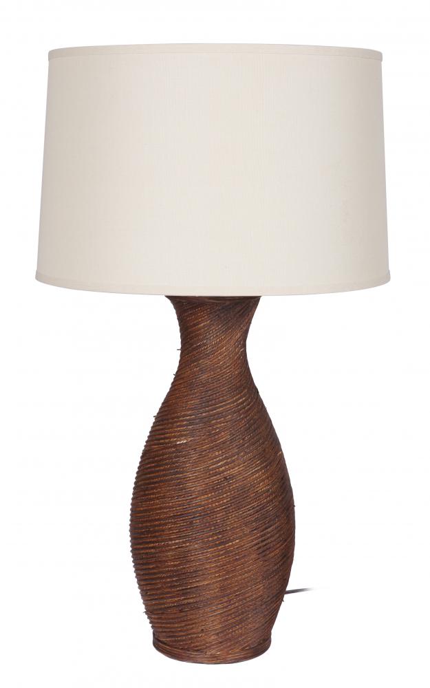 One Light Brown Beige Linen Shade Table Lamp