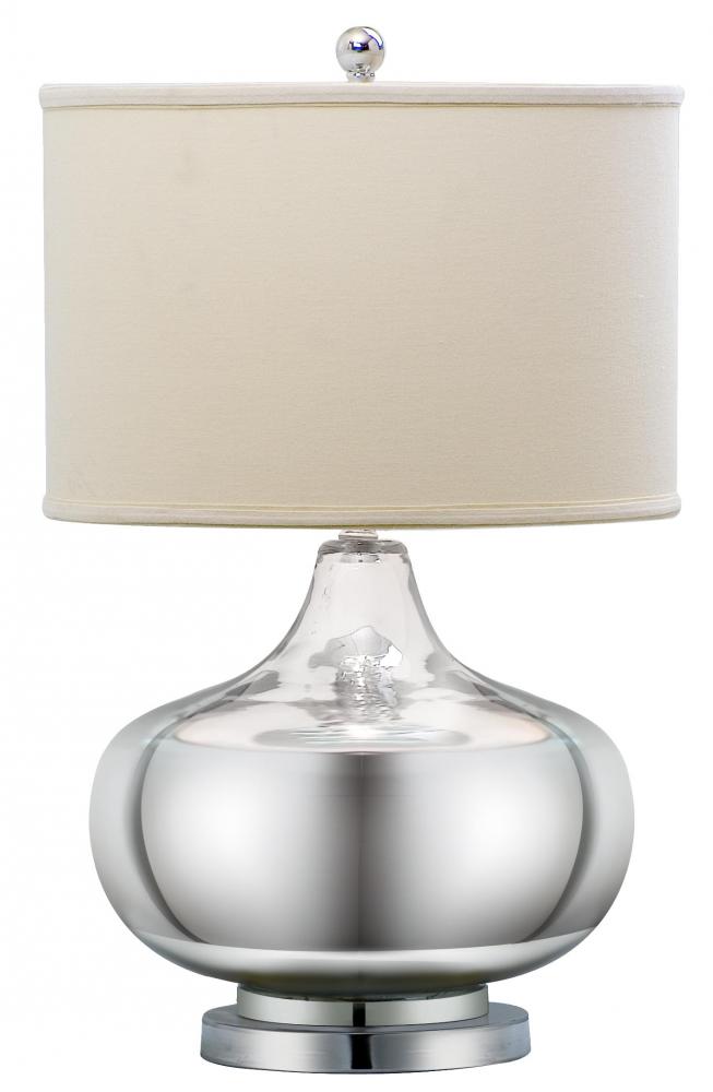 One Light Beige Linen Shade Mercury Glass Table Lamp