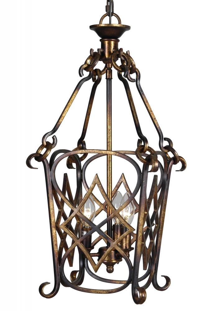 Three Light Torched Copper Open Frame Foyer Hall Fixture