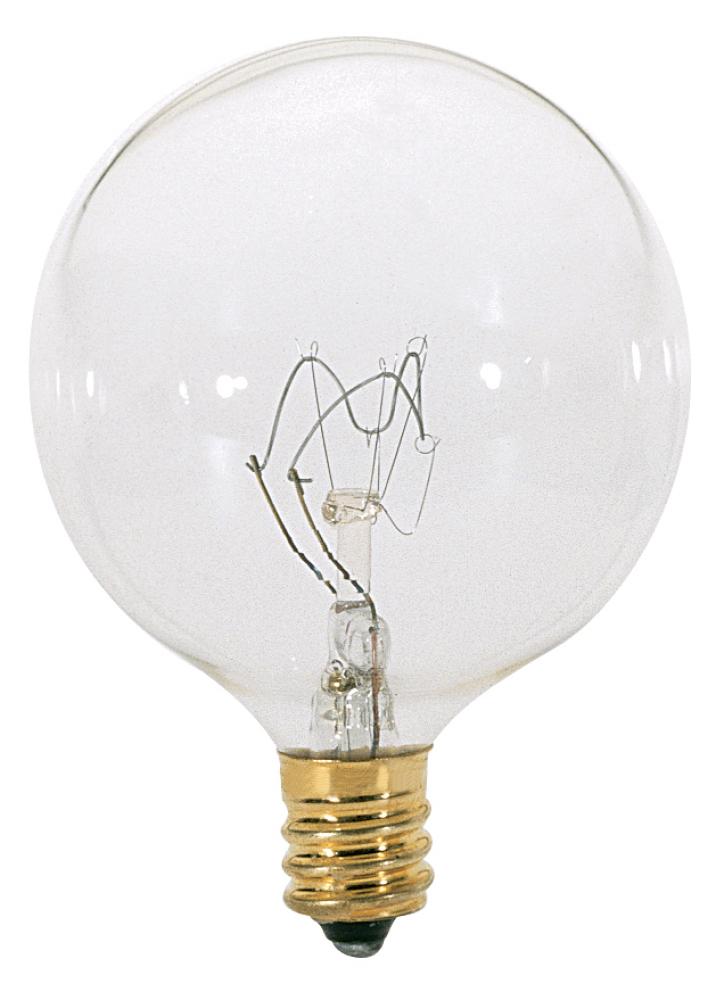 15 Watt G16 1/2 Incandescent; Clear; 1500 Average rated hours; 114 Lumens; Candelabra base; 120 Volt