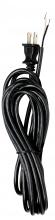 Satco Products Inc. 90/2575 - 15 Foot 18/2 SVT 105C Heavy Duty Cord Set; Black Finish; 50 Carton; 2 Prong Molded Plug; Stripped