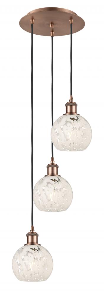 White Mouchette - 3 Light - 13 inch - Antique Copper - Cord Hung - Multi Pendant