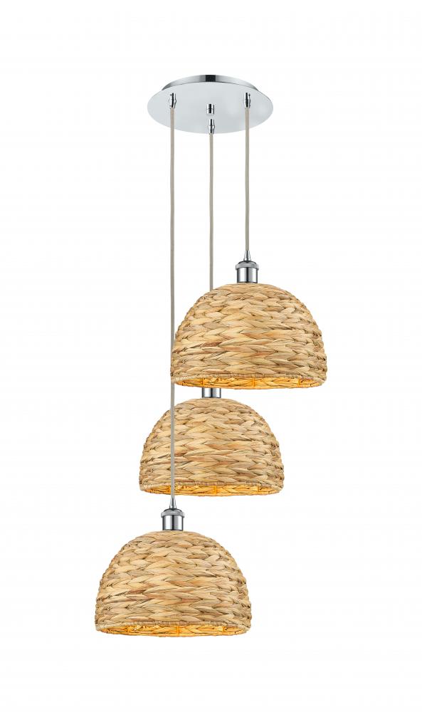 Woven Rattan - 3 Light - 19 inch - Polished Chrome - Cord hung - Multi Pendant