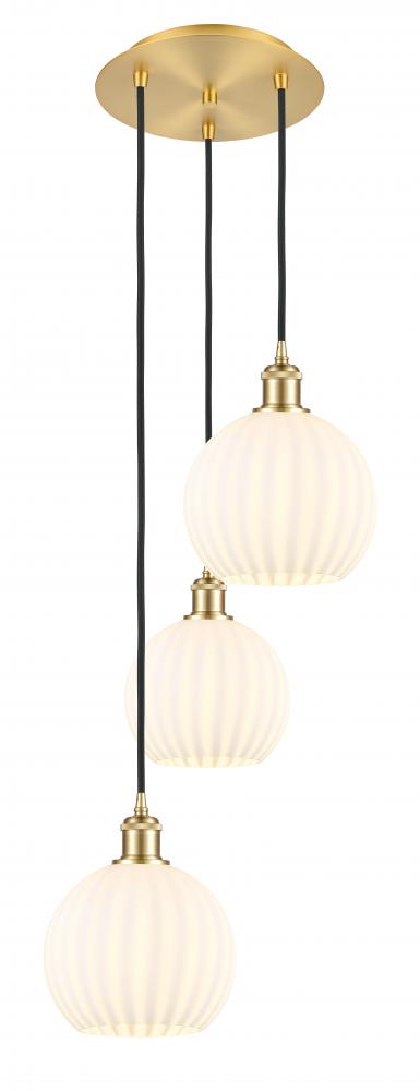 White Venetian - 3 Light - 15 inch - Satin Gold - Cord Hung - Multi Pendant