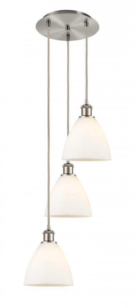 Bristol - 3 Light - 14 inch - Brushed Satin Nickel - Cord Hung - Multi Pendant