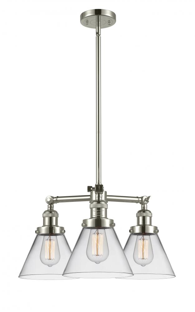 Cone - 3 Light - 22 inch - Polished Nickel - Stem Hung - Chandelier