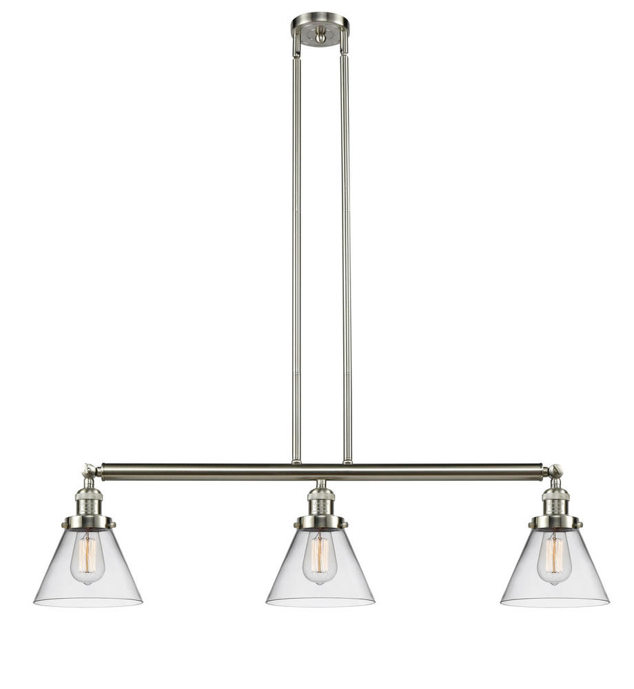 Cone - 3 Light - 40 inch - Brushed Satin Nickel - Stem Hung - Island Light