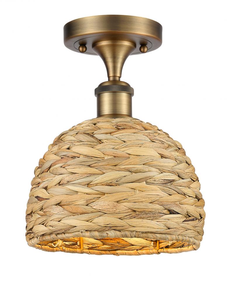 Woven Rattan - 1 Light - 8 inch - Brushed Brass - Semi-Flush Mount