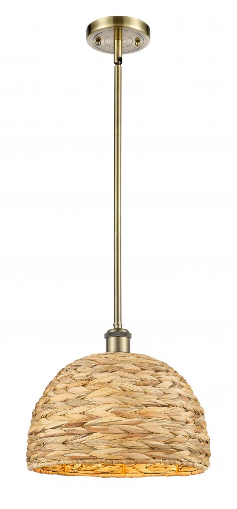 Woven Rattan - 1 Light - 12 inch - Antique Brass - Mini Pendant