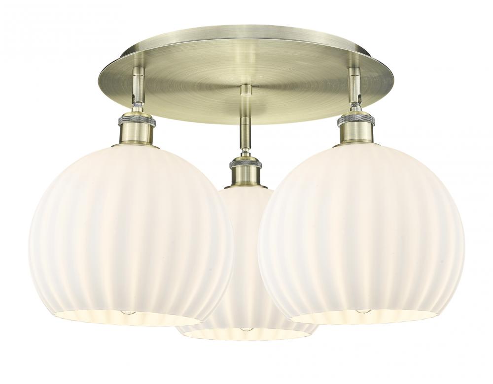 White Venetian - 3 Light - 22 inch - Antique Brass - Flush Mount