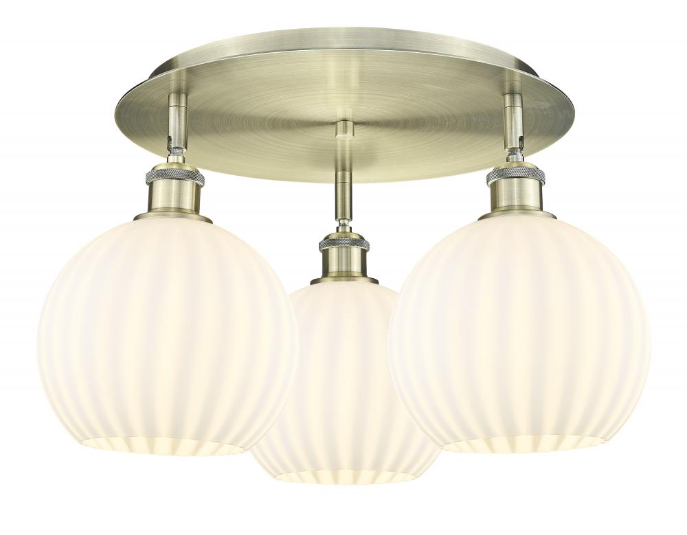 White Venetian - 3 Light - 20 inch - Antique Brass - Flush Mount