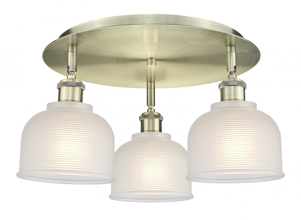 Dayton - 3 Light - 17 inch - Antique Brass - Flush Mount