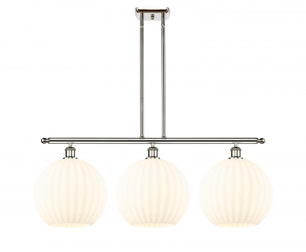 White Venetian - 3 Light - 39 inch - Polished Nickel - Stem Hung - Island Light