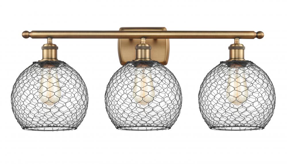 Farmhouse Chicken Wire - 3 Light - 28 inch - Brushed Brass - Bath Vanity Light