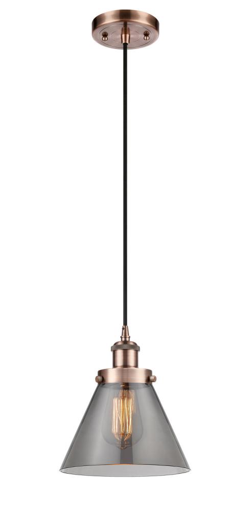 Cone - 1 Light - 8 inch - Antique Copper - Cord hung - Mini Pendant