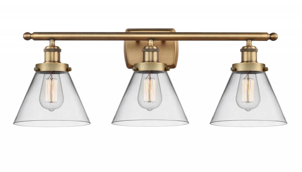 Cone - 3 Light - 28 inch - Brushed Brass - Bath Vanity Light