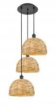 Innovations Lighting 113B-3P-BK-RBD-12-NAT - Woven Rattan - 3 Light - 19 inch - Matte Black - Cord hung - Multi Pendant