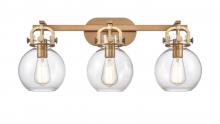 Innovations Lighting 410-3W-BB-7CL-LED - Newton Sphere - 3 Light - 27 inch - Brushed Brass - Bath Vanity Light