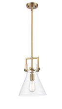 Innovations Lighting 411-1S-BB-10CL-LED - Newton Cone - 1 Light - 10 inch - Brushed Brass - Stem Hung - Mini Pendant