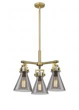 Innovations Lighting 411-3CR-BB-G411-7SM - Newton Cone - 3 Light - 21 inch - Brushed Brass - Pendant