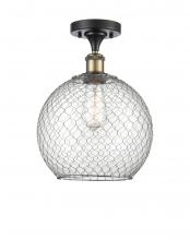 Innovations Lighting 516-1C-BAB-G122-10CSN - Farmhouse Chicken Wire - 1 Light - 10 inch - Black Antique Brass - Semi-Flush Mount