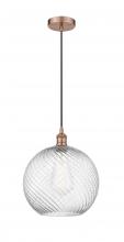 Innovations Lighting 616-1P-AC-G1214-12 - Athens Twisted Swirl - 1 Light - 12 inch - Antique Copper - Cord hung - Mini Pendant