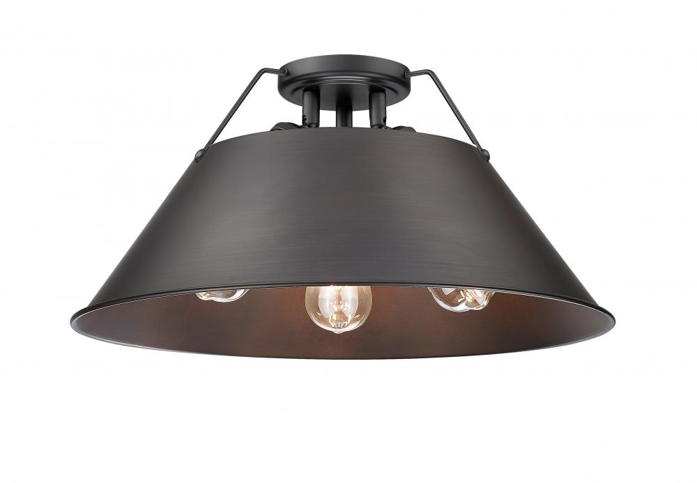 Orwell 3-Light Flush Mount in Matte Black with Rubbed Bronze