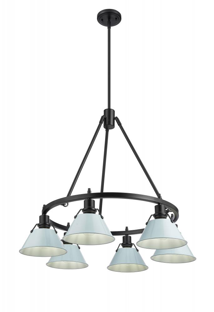 Orwell BLK 6 Light Chandelier in Matte Black with Dusky Blue shades